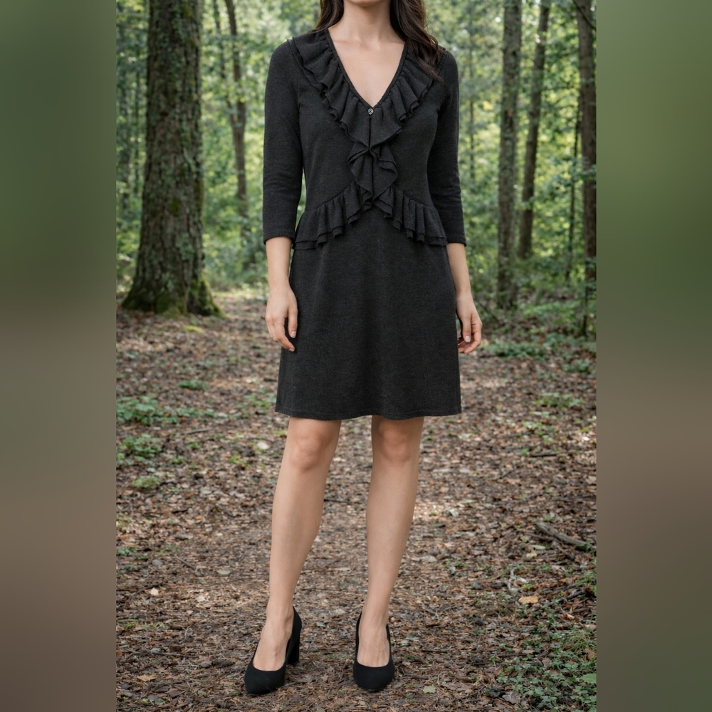 Calvin Klein Dark Grey Ruffle Mini Sweater Dress